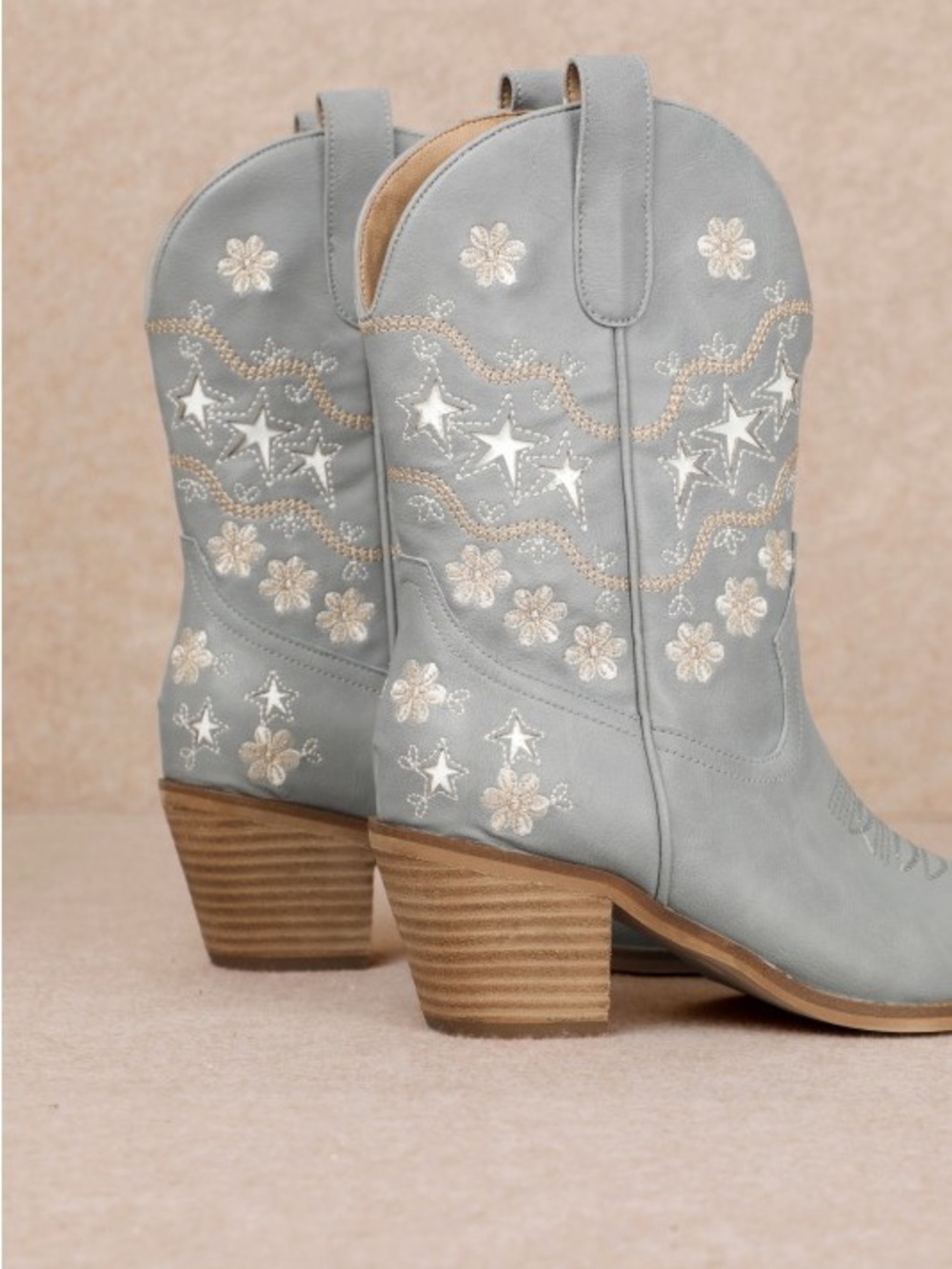 Light Blue Embroidered Western Boots - Picture 6 of 8